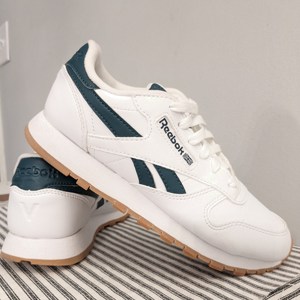 Reebok Classic Leather sneakers White/green Youth 4.5
